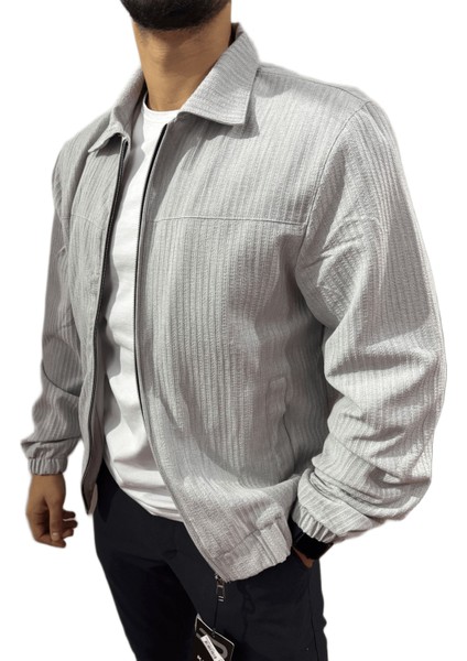 Erkek Keten Ceket Cepli Gri