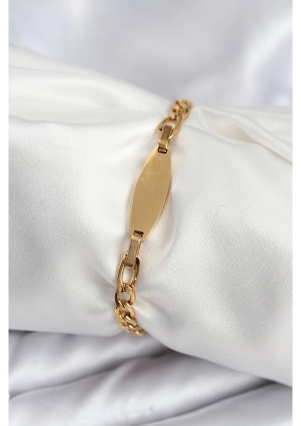 316L Çelik Gold Renk Oval Yazı Yazmaya Uygun Kadın Bileklik