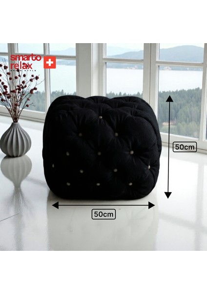Swiss Style Puf Zinal Ayaksız Kapitoneli Kare 45x45 cm baby face Dekoratif Kapitoneli Dekoratif puf(Siyah) fırsatları