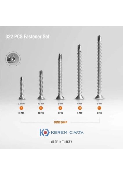 322 Parça 13 Çeşit Matkap Uçlu Vida Seti modelleri