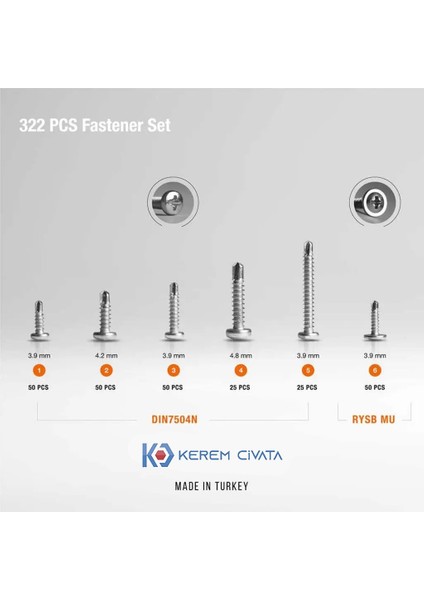 322 Parça 13 Çeşit Matkap Uçlu Vida Seti fırsatları