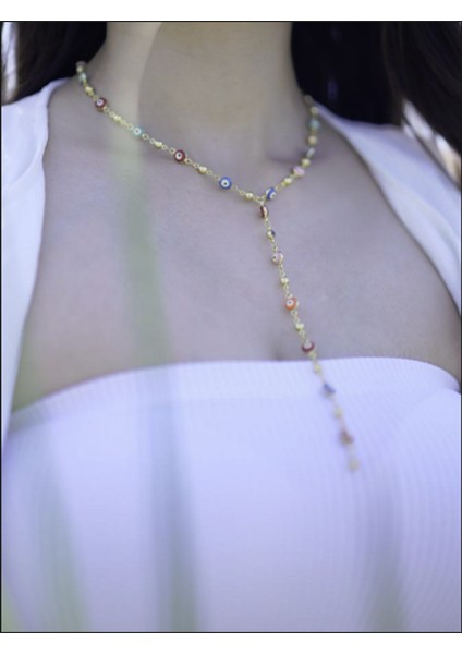 Renkli Nazar Boncuklu Şık Kadın Kolye