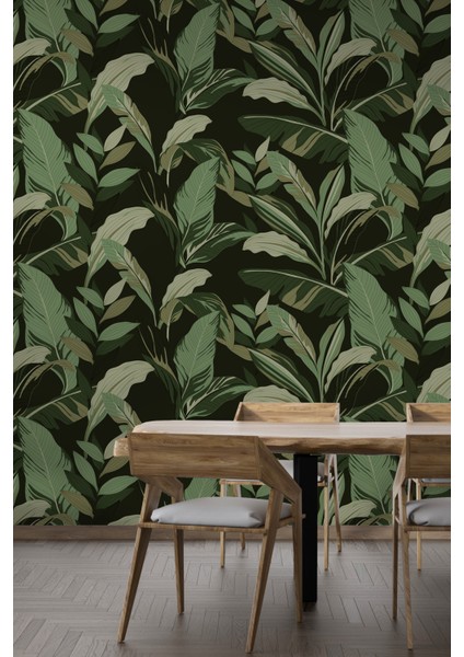 Koyu Yeşil Tropikal Yaprak Desenli Duvar Kağıdı fiyatları