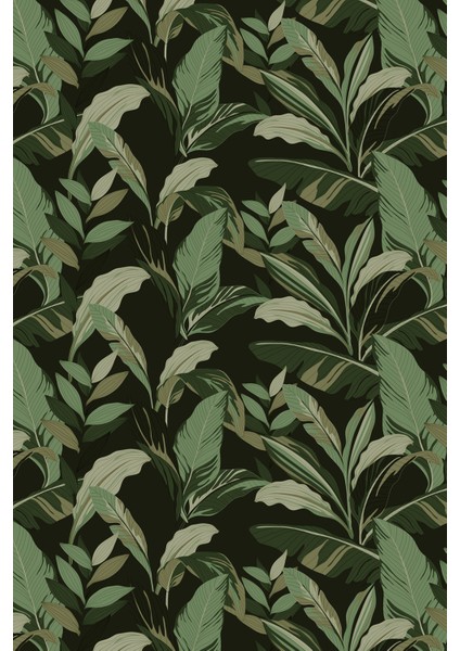 Koyu Yeşil Tropikal Yaprak Desenli Duvar Kağıdı modelleri