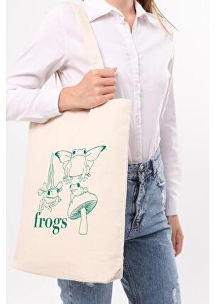 Çınar Frogs Baskılı Kanvas Alışveriş Çantası 35x40x8 cm Çok Amaçlı Kullanım için fiyatları