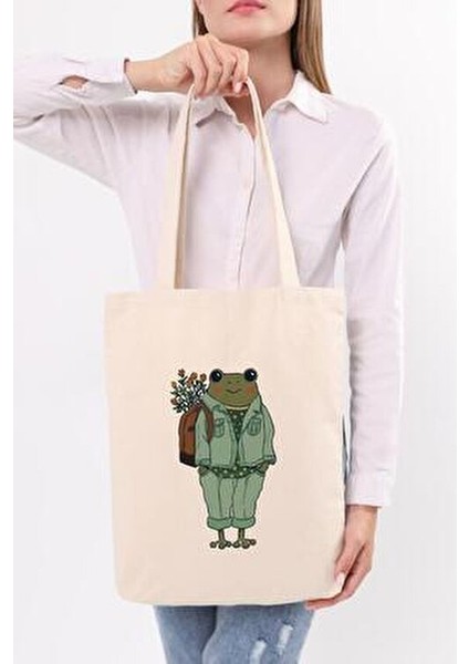 Çınar Lady Frog Baskılı Bez Çanta 35x40x8 cm Hafif ve Dayanıklı Tasarım Özellikli fırsatları