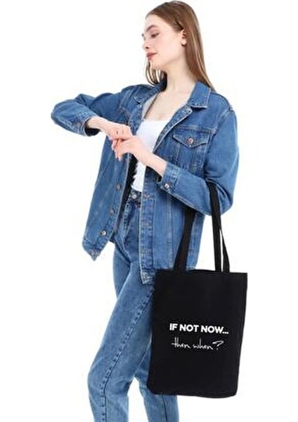 Çınar If Not Now Baskılı Siyah Kanvas Alışveriş Çantası 35x40x8 cm Çok Amaçlı Kullanım fiyatları