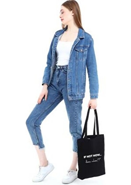 Çınar If Not Now Baskılı Siyah Kanvas Alışveriş Çantası 35x40x8 cm Çok Amaçlı Kullanım indirimleri