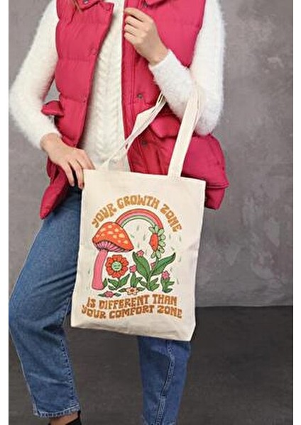 Çınar Krem Renk Kanvas Bez Çanta UV Dijital Baskı 35x40x8 cm Hafif ve Pratik