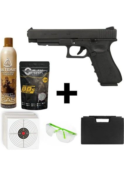 GLOCK34 G34 Gen4 Siyah + Green Gas + 1 kg Bb + Taşıma Çantası + Atış Gözlüğü