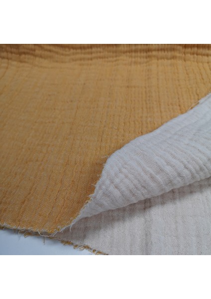 Dört Katlı Bürümcük Pamuk Müslin Kumaş | Iki Renkli: Hardal ve Natural