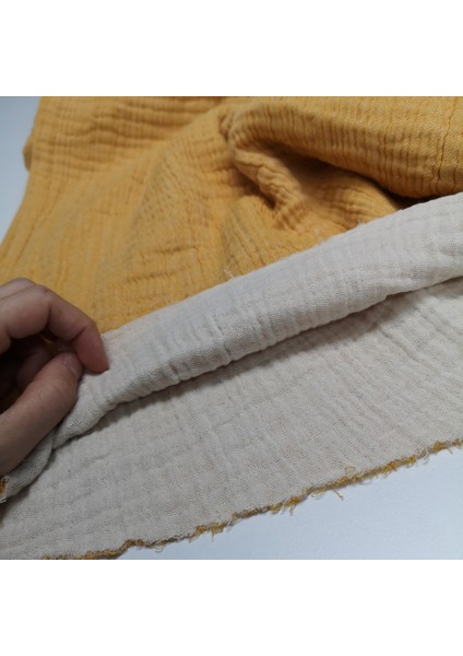 Dört Katlı Bürümcük Pamuk Müslin Kumaş | Iki Renkli: Hardal ve Natural modelleri