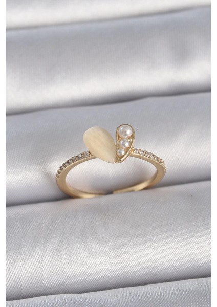 Bfs Pirinç Gümüş Renk Ayarlanabilir Zirkon Taşlı Beyaz Mineli Kalp Model Kadın Yüzük