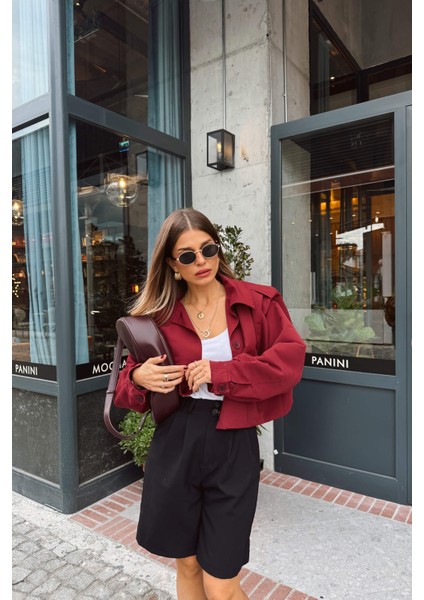Bordo Pile Detaylı Astarlı Ceket fırsatları