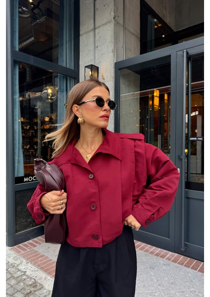 Bordo Pile Detaylı Astarlı Ceket indirimleri