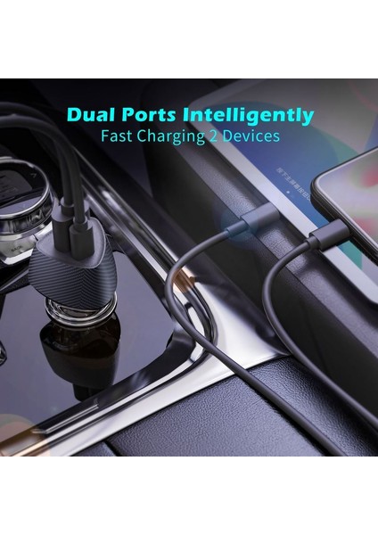 48W Hızlı Şarjlı Araç Çakmaklık + 1.5m Çoklu Esnek Kablo (Usb-A / Type-C / Lightning) – Çift Portlu (Usb + Type-C), 480 Mbps Veri Aktarımı, Hızlı Şarj Destekli 2’si 1 Arada Set fiyatları