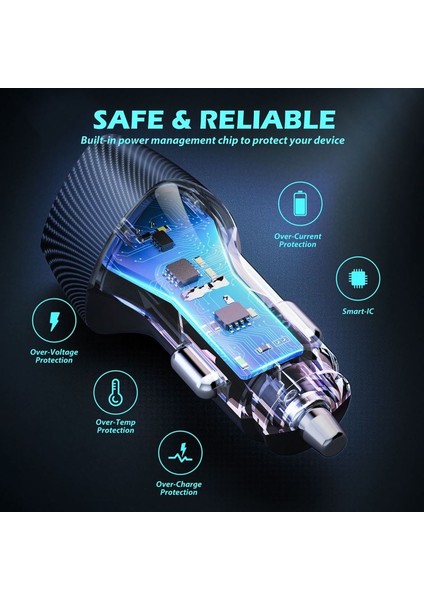 48W Hızlı Şarjlı Araç Çakmaklık + 1.5m Çoklu Esnek Kablo (Usb-A / Type-C / Lightning) – Çift Portlu (Usb + Type-C), 480 Mbps Veri Aktarımı, Hızlı Şarj Destekli 2’si 1 Arada Set modelleri