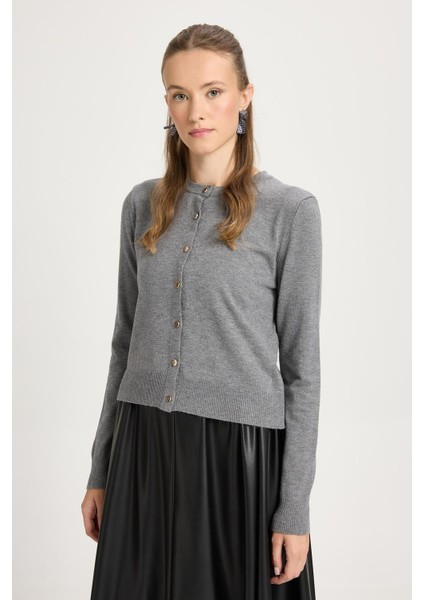 Düğmeli Triko Hırka Antrasit