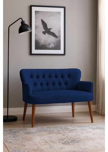 - Roma Modern Ikili Koltuk Kanepe - Babyface Kumaş - Ahşap Ayak - Lacivert