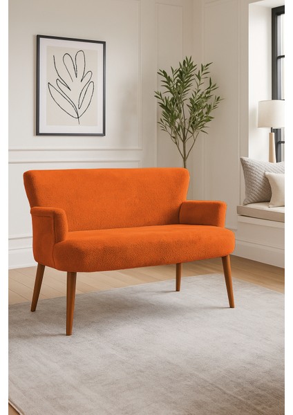 - Roma Modern Ikili Koltuk Kanepe - Welsoft Yumuşak Kumaş - Ahşap Ayak - Turuncu