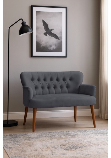 - Roma Modern Ikili Koltuk Kanepe - Babyface Kumaş - Ahşap Ayak - Antrasit