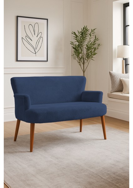 - Roma Modern Ikili Koltuk Kanepe - Welsoft Yumuşak Kumaş - Ahşap Ayak - Mavi