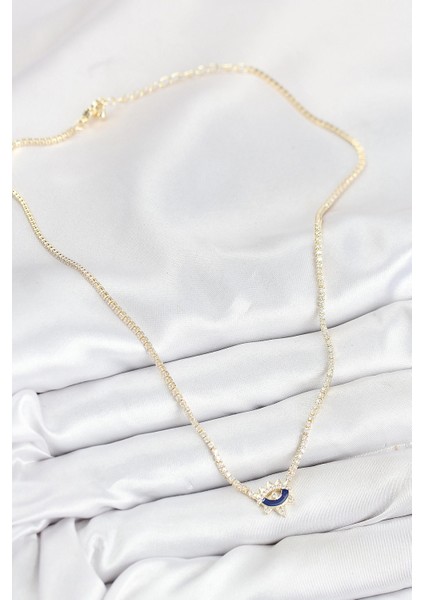 Pirinç Zirkon Taşlı Su Yolu Göz Model Gold Renk Kadın Kolye - TJ-BKO10547 fiyatları