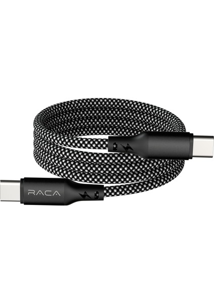 60W Hızlı Şarj Kablosu Type-C- Type-C Örgülü Manyetik Şarj Kablosu | 1 Metre | Siyah