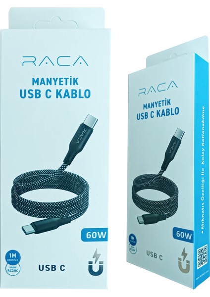 60W Hızlı Şarj Kablosu Type-C- Type-C Örgülü Manyetik Şarj Kablosu | 1 Metre | Siyah fırsatları