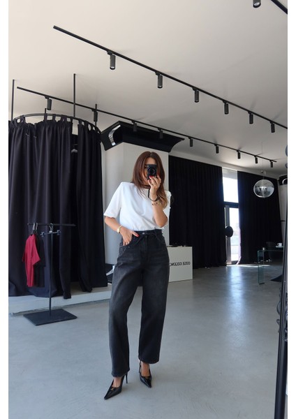 Yıkamalı Beli Bağcıklı Baggy Jean