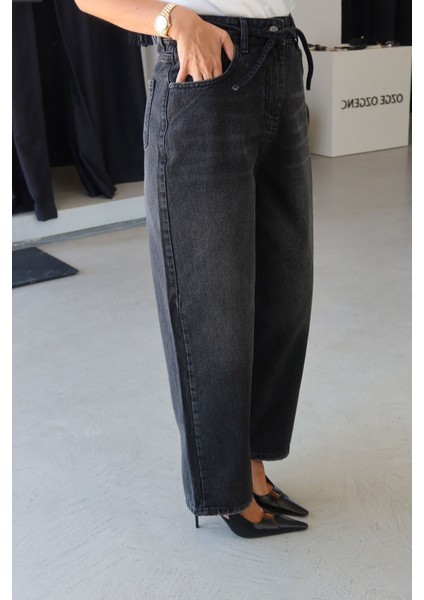 Yıkamalı Beli Bağcıklı Baggy Jean modelleri