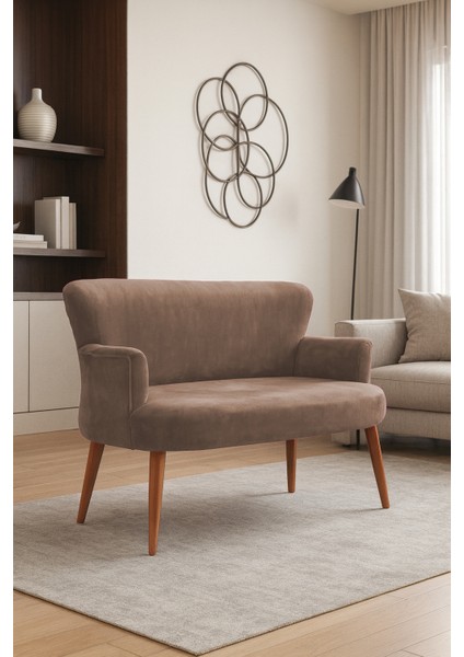 - Roma Modern Ikili Koltuk Kanepe - Welsoft Yumuşak Kumaş - Ahşap Ayak - Vizon