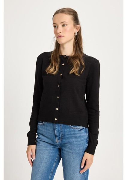 Düğmeli Triko Hırka Siyah