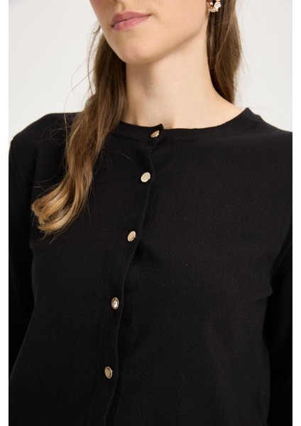 Düğmeli Triko Hırka Siyah fırsatları