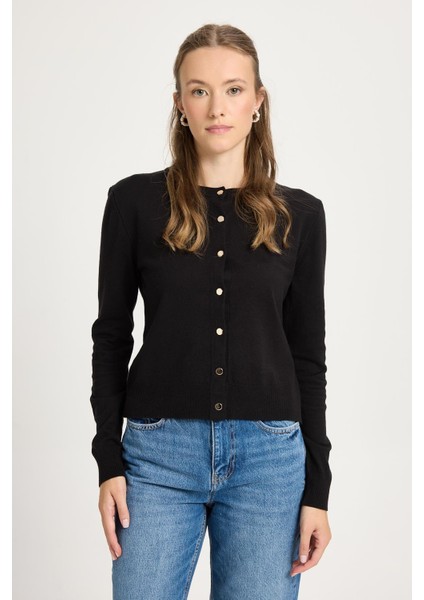 Düğmeli Triko Hırka Siyah indirimleri