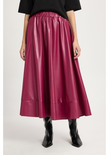 Bordo Beli Lastikli Uzun Deri Etek 30024 modelleri