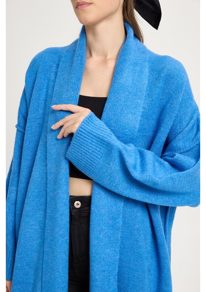 Pis Dikişlı Uzun Triko Hırka Saks modelleri