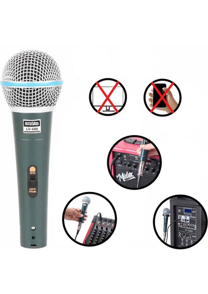 LV-680STM KABLOLU Dinamik Mikrofon Seti (Boy Stand cüzdan Çift Kablo Sünger Tutacak) fiyatları