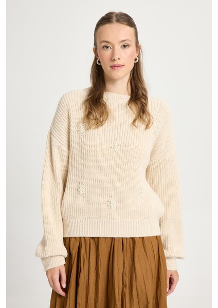 Kadın Taş Inci Detaylı Triko Kazak 30035