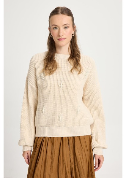 Kadın Taş Inci Detaylı Triko Kazak 30035 fırsatları