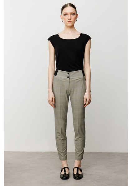 Kadın Ekoseli Dar Paça Pantolon 2082 Gri fiyatları