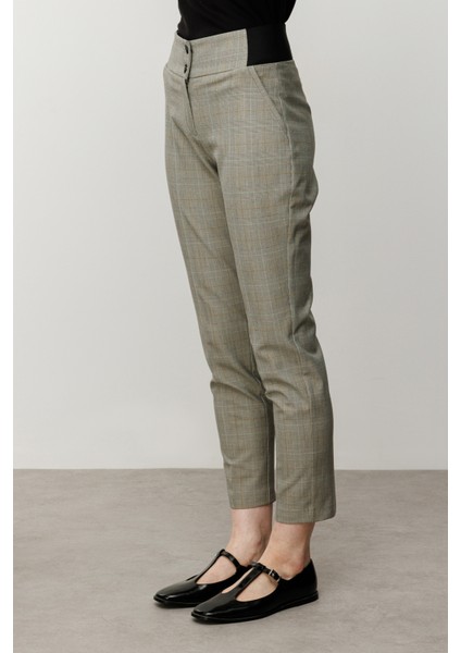 Kadın Ekoseli Dar Paça Pantolon 2082 Gri modelleri