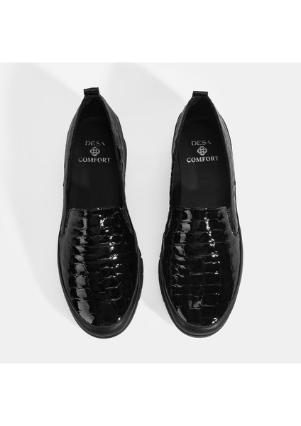 Kadın Siyah Kroko Baskılı Desacomfort Deri Ayakkabı indirimleri