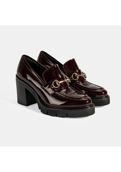 Kadın Bordo Toka Detaylı Topuklu Rugan Loafer fiyatları