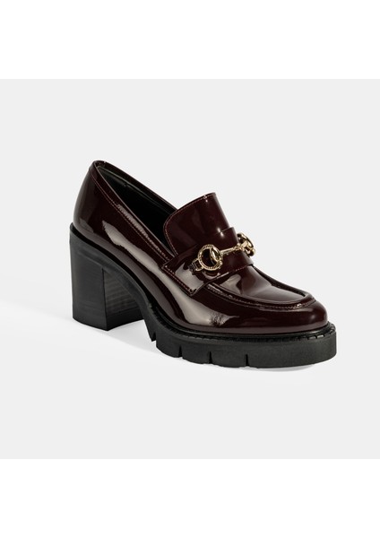 Kadın Bordo Toka Detaylı Topuklu Rugan Loafer indirimleri