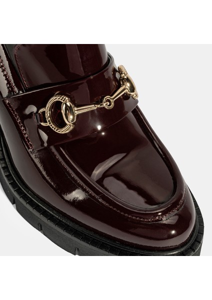 Kadın Bordo Toka Detaylı Topuklu Rugan Loafer
