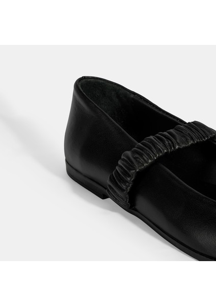 Kadın Siyah Mary Jane Deri Babet