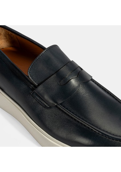 Erkek Lacivert Deri Loafer