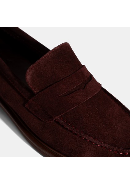 Kadın Bordo Süet Loafer