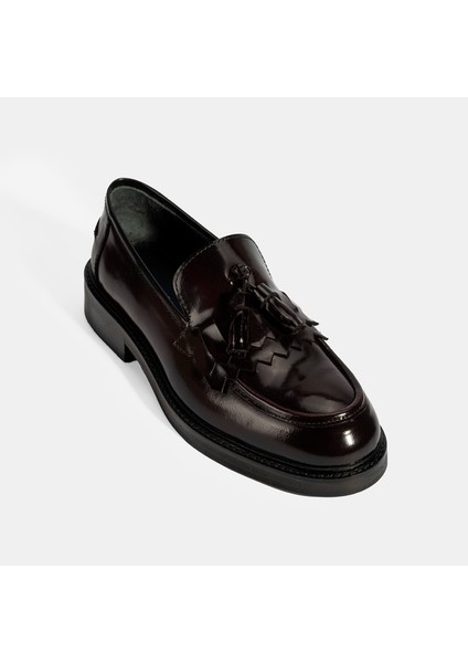 Kadın Bordo Püskül Detaylı Deri Loafer indirimleri